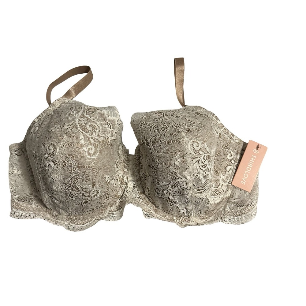 ThirdLove 24/7 Lace Contour Plunge Bra - 42C - Beige/Ivory